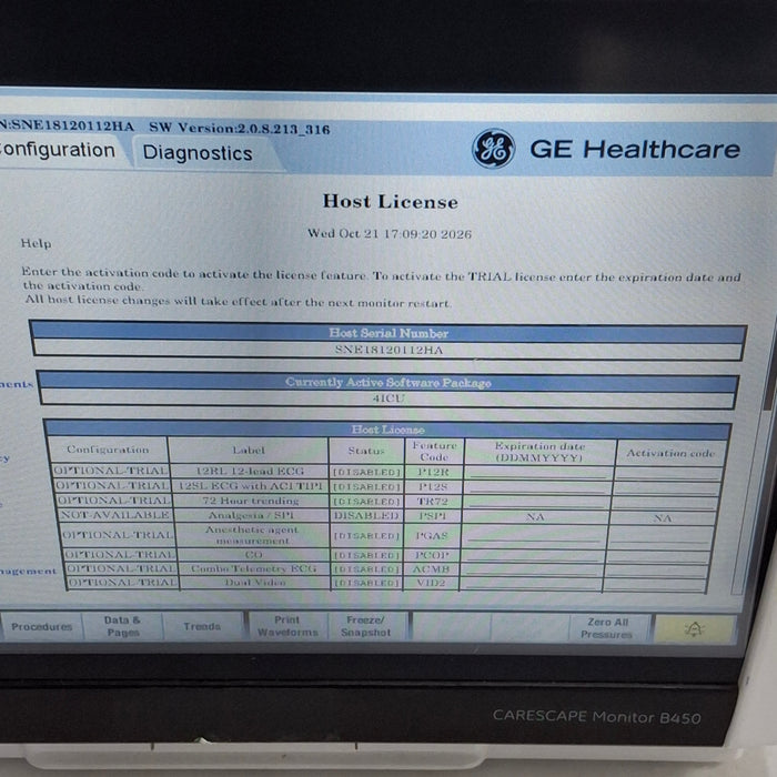 GE Healthcare Carescape B450 Critical Care Patient Monitor