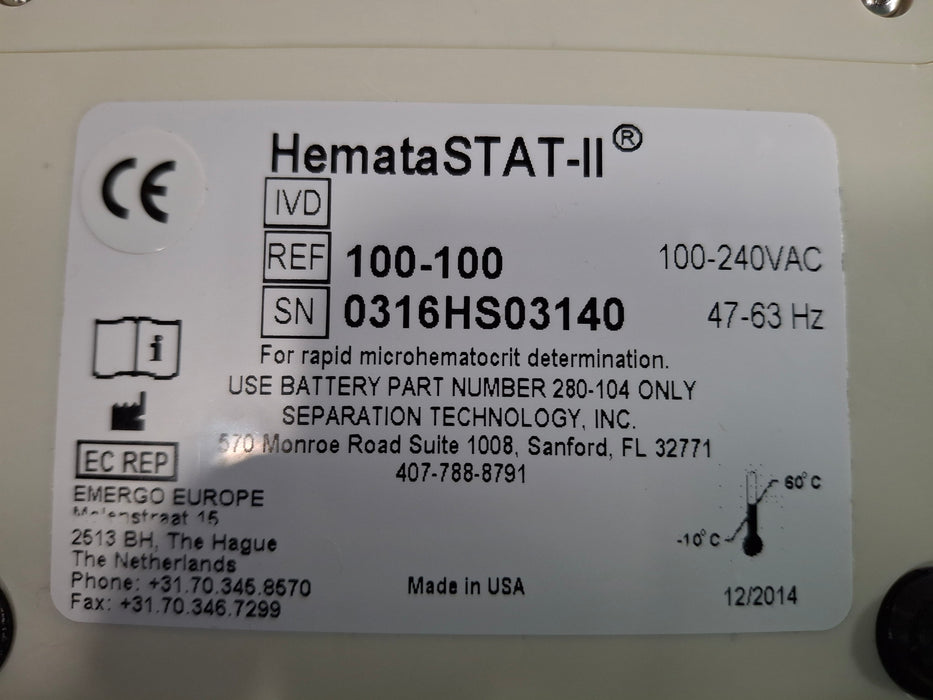 EKF Diagnostics HemataStat-II Hematocrit Centrifuge