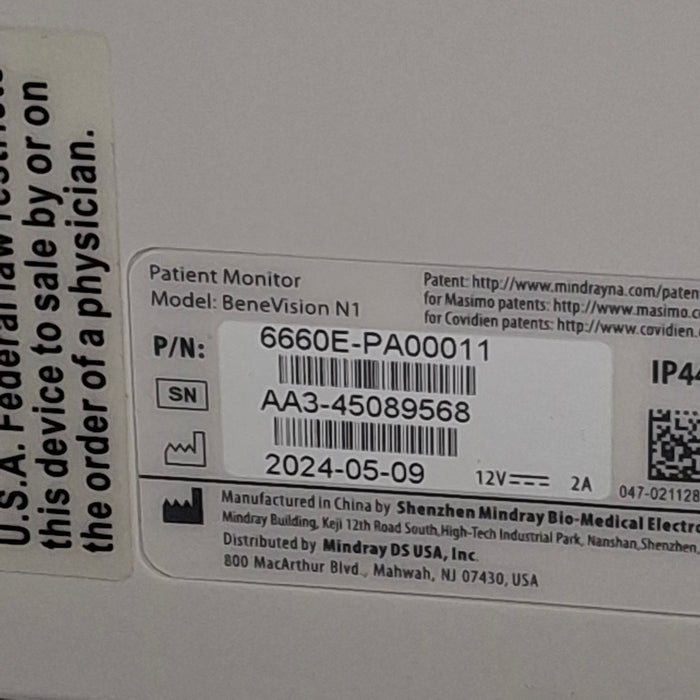 Mindray Benevision N1 Nellcor Transport Monitor