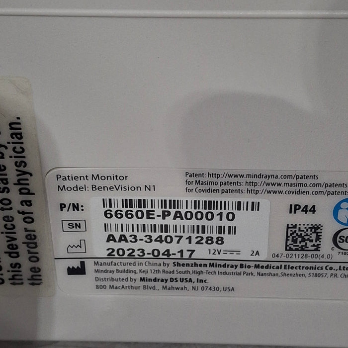 Mindray Benevision N1 Nellcor Transport Monitor