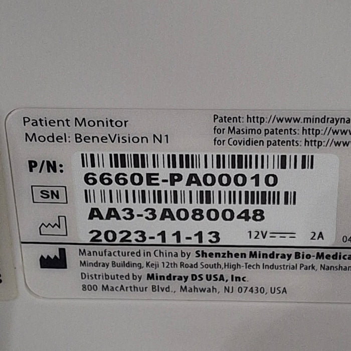 Mindray Benevision N1 Nellcor Transport Monitor