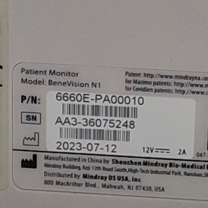 Mindray Benevision N1 Nellcor Transport Monitor