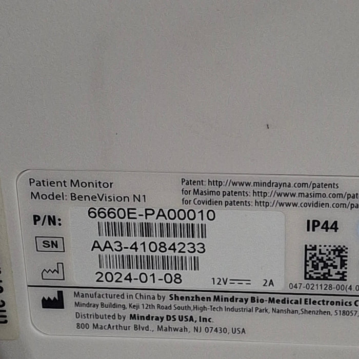 Mindray Benevision N1 Nellcor Transport Monitor