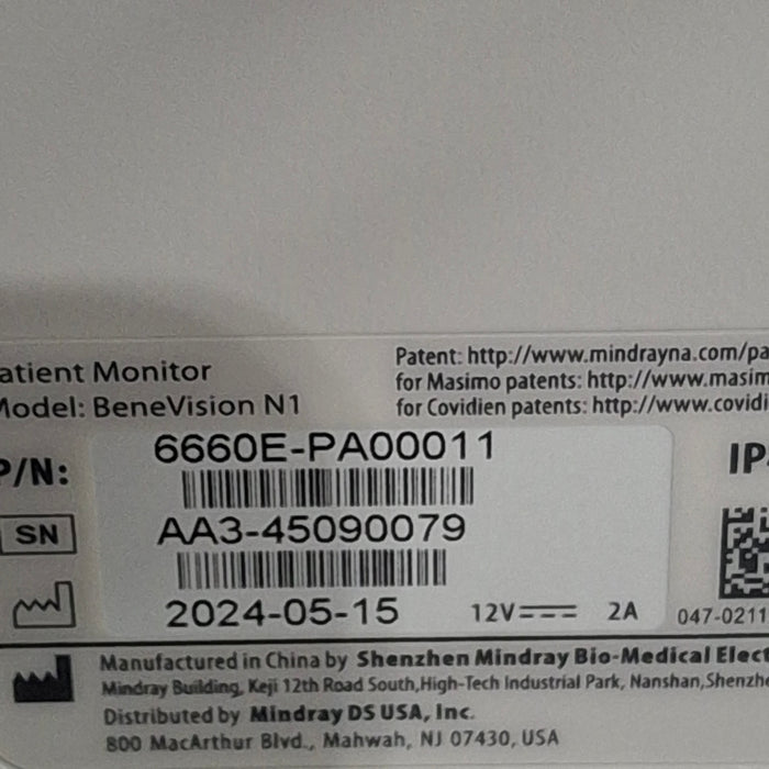 Mindray Benevision N1 Nellcor Transport Monitor