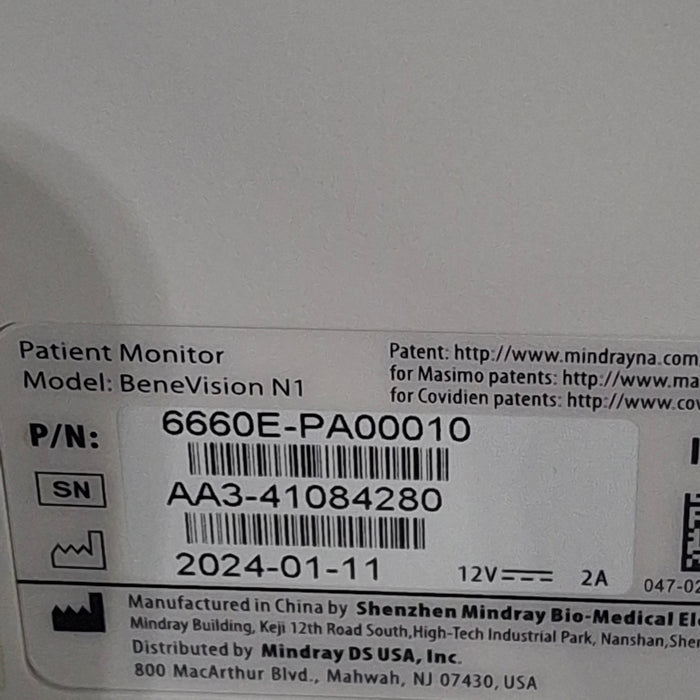 Mindray Benevision N1 Nellcor Transport Monitor