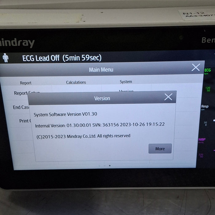 Mindray Benevision N1 Nellcor Transport Monitor