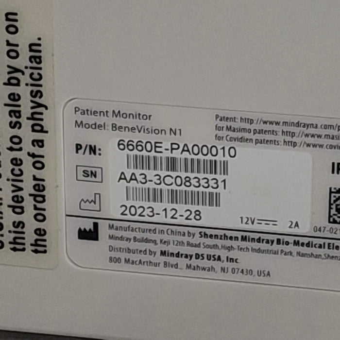 Mindray Benevision N1 Nellcor Transport Monitor