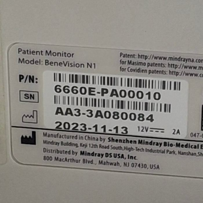 Mindray Benevision N1 Nellcor Transport Monitor