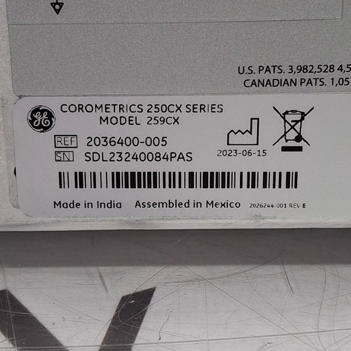 GE Healthcare Corometrics 250cx Series Model 259cx Fetal Monitor