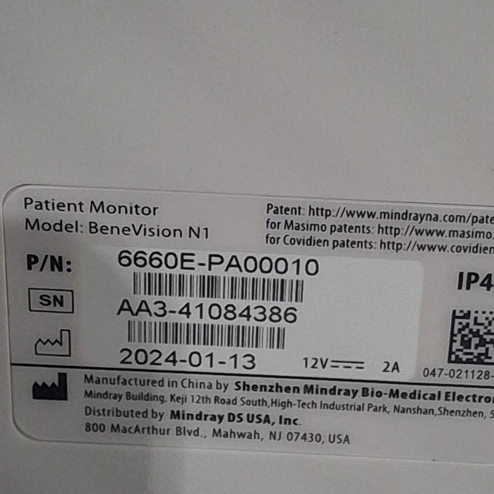 Mindray Benevision N1 Nellcor Transport Monitor