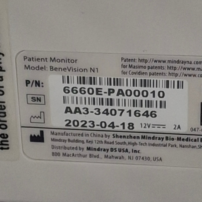 Mindray Benevision N1 Nellcor Transport Monitor
