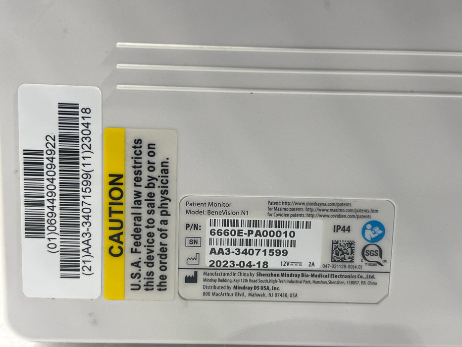 Mindray Benevision N1 Nellcor Transport Monitor