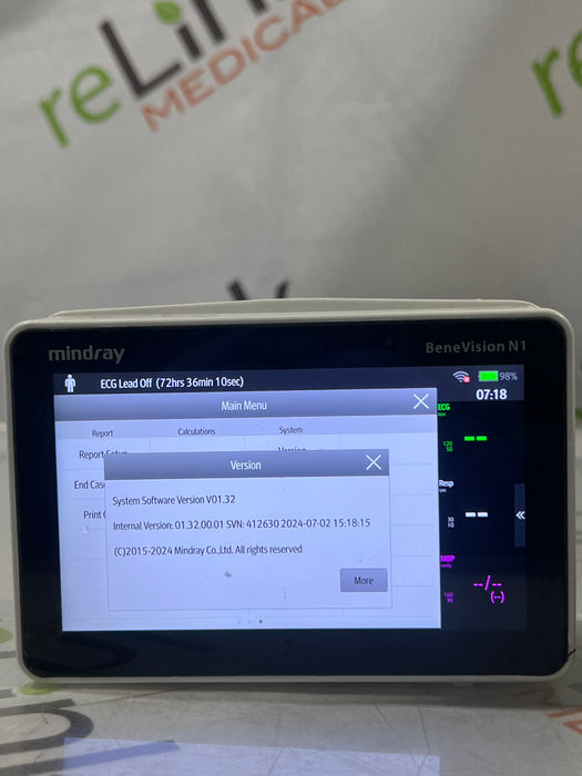 Mindray Benevision N1 Nellcor Transport Monitor