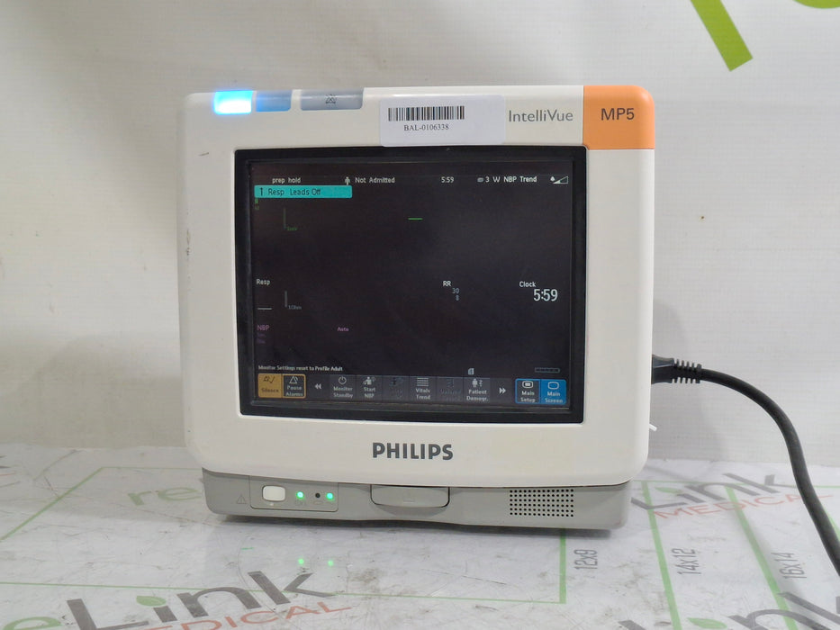 Philips Intellivue MP5 - ECG, Fast SpO2, NIBP Patient Monitor