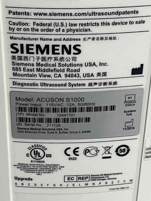 Siemens Acuson S1000 Helx Evolution Ultrasound