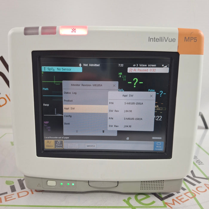 Philips Intellivue MP5 - ECG, Fast SpO2, NIBP Patient Monitor