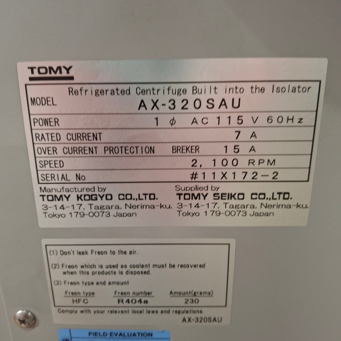 TOMY SEIKO CO. AX-320SAU Refrigerated Centrifuge