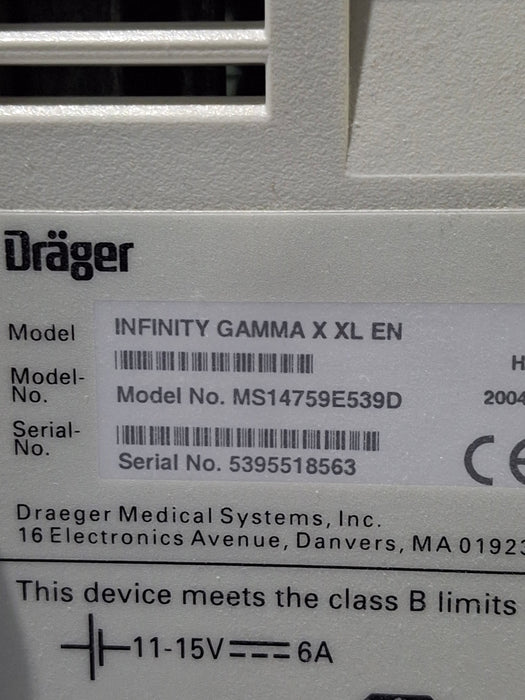 Draeger Medical Infinity Gamma X XL Patient Monitor
