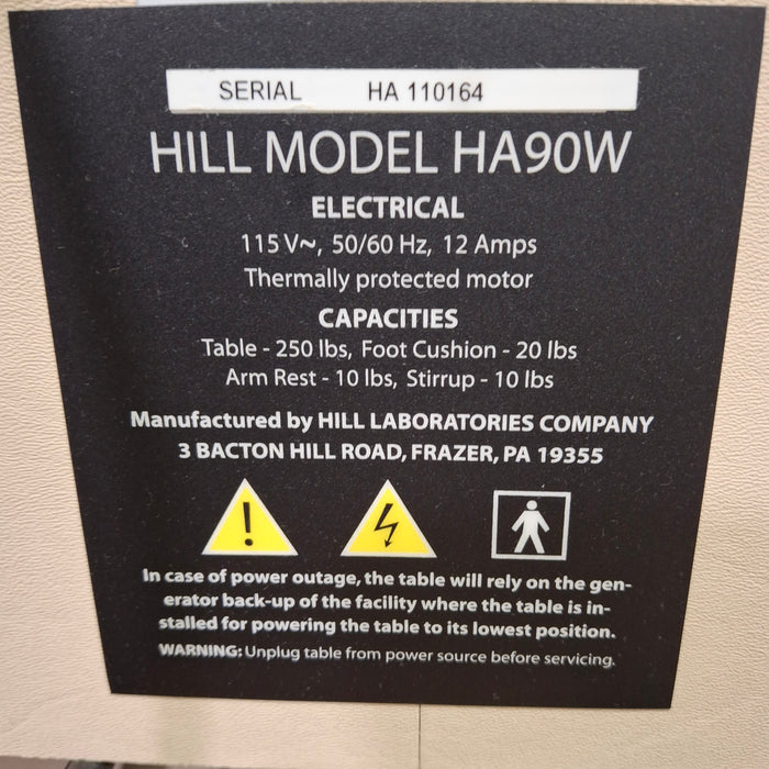 Hill Laboratories Co. HA90W Wound Care Chair