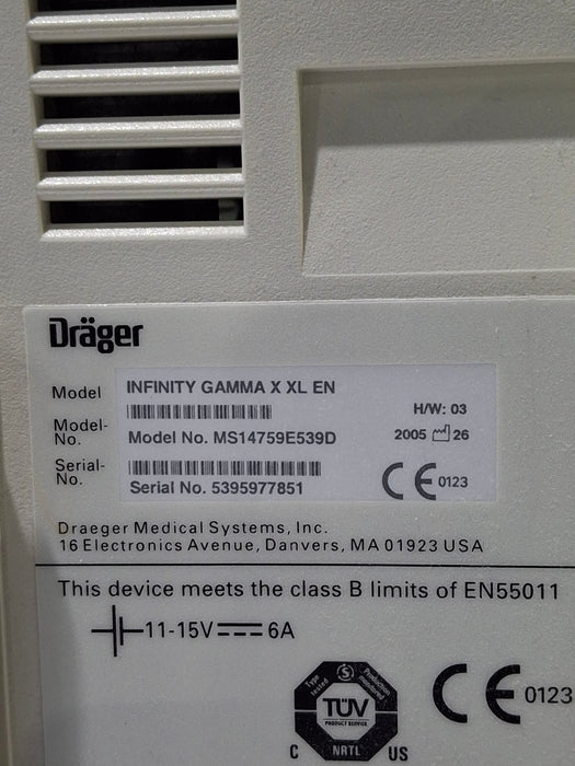 Draeger Medical Infinity Gamma X XL Patient Monitor
