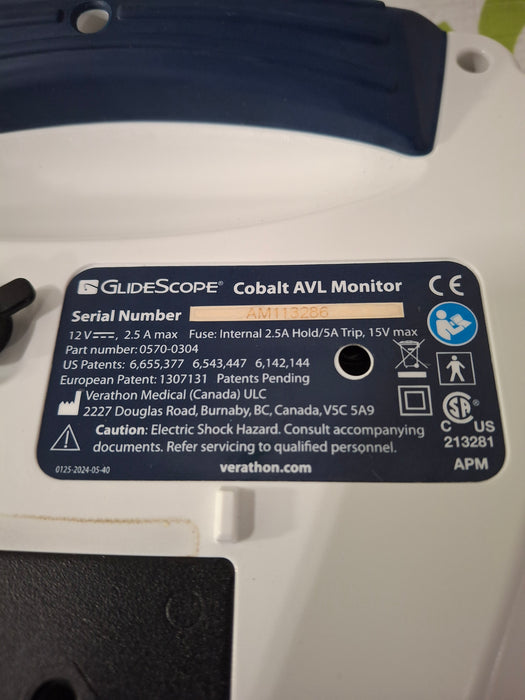 Verathon Medical, Inc Glidescope Cobalt AVL Monitor w/ 0570-0307 Baton