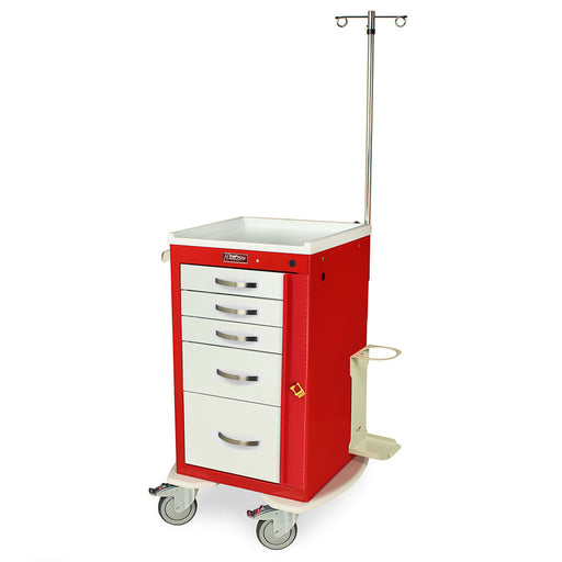 Harloff Harloff MPA1824B05+MD18-EMG - A-Series Narrow Lightweight Breakaway Crash Cart with MD18-EMG Accessories Package, Short Height, Five Drawers Medical Furniture reLink Medical