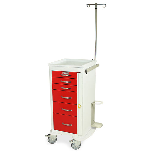 Harloff Harloff MPA1830B06+MD18-EMG - A-Series Narrow Aluminum Crash Cart with MD18-EMG Accessories Package, Tall Height, Six Drawers, Breakaway Lock, Medical Furniture reLink Medical