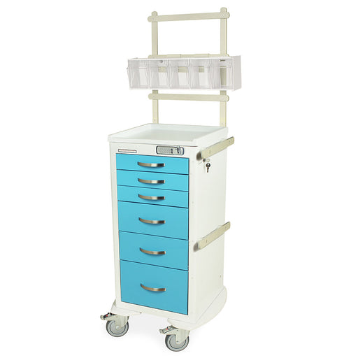 Harloff Harloff MPA1830E06+MD18-ANS - A-Series Narrow Aluminum Anesthesia Cart with MD18-ANS Accessories Package, Tall Height, Six Drawers, E-Lock Medical Furniture reLink Medical