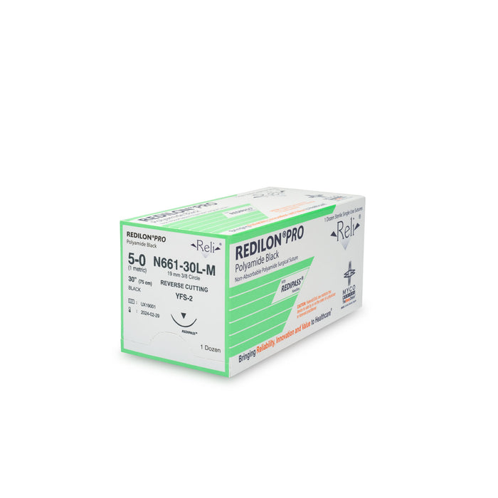 Myco Medical Myco Medical N661-30L-M Suture 5-0 Redilon Black Monofilament Supplies reLink Medical