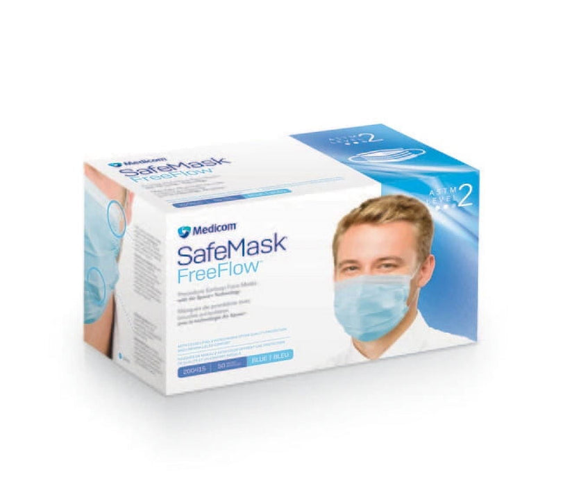 Medicom, Inc. Medicom Inc. 200415 FreeFlow Face MaskASTM  Level 2 Blue 50/bx Supplies reLink Medical