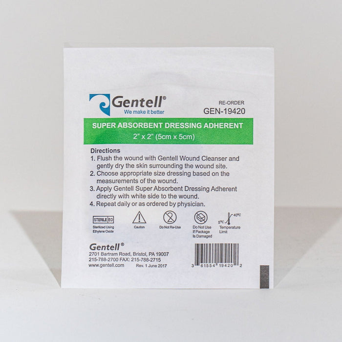 Gentell Gentell GEN-19420 Super Absorbent Dressing Adherent 2" x 2" Supplies reLink Medical