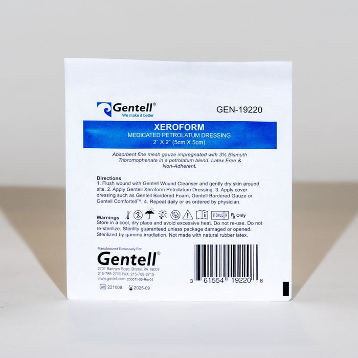 Gentell GEN-19220 Xerom Medicated Petrolatum Dressing 2" x 2"