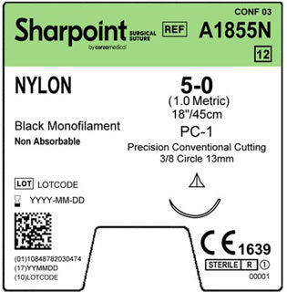 Surgical Specialties Corporation Surgical Specialties Corporation A1855N 5/0 Nylon Suture Black 18" Supplies reLink Medical