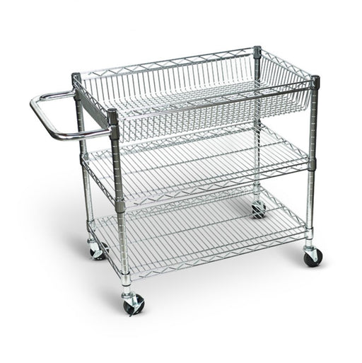 Luxor Luxor LICWT2918 Wire Tub Cart Three Shelves Steel Rolling 30"W x Supplies reLink Medical