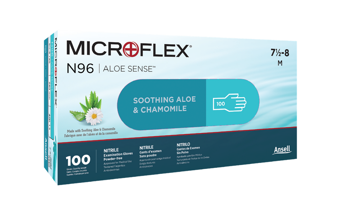 Ansell Ansell N962 Aloe Sense N96 Glove Nitrile Medium Powder-Free Teal Supplies reLink Medical
