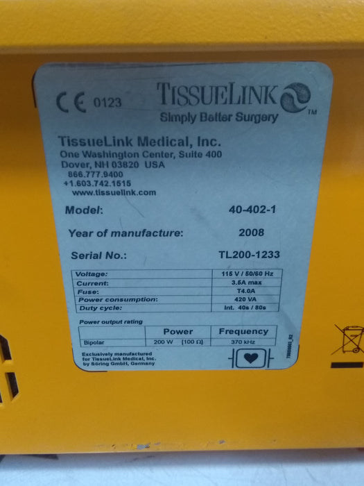 TissueLink Medical, Inc. TissueLink Medical, Inc. Aquamantys System Surgical System Surgical Equipment reLink Medical