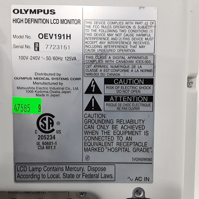 Olympus Corp. Olympus Corp. OEV191H Monitor Flexible Endoscopy reLink Medical