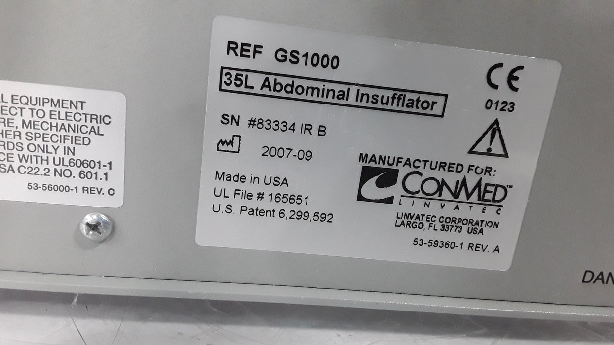 Linvatec Linvatec GS1000 35L Abdominal Insufflator Rigid Endoscopy reLink Medical